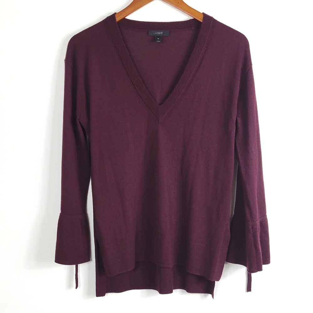 J. Crew Drawstring Sleeve V-Neck Wool Sweater XS